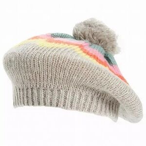 MINI BODEN Rainbow Pom Pom Beret Beanie Hat
